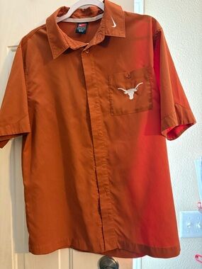 Nike Men’s Short-Sleeve Button-Up Shirt - Rust Orange with White Logos